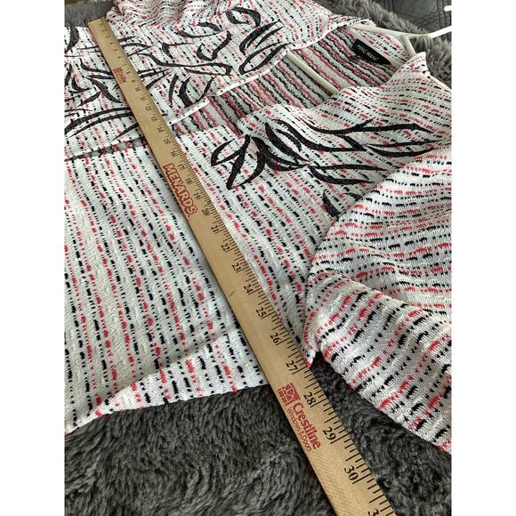 Ming Wang Women's Striped Floral Knit Cardigan Jacket Winter White Black Size 2X - Picture 9 of 11